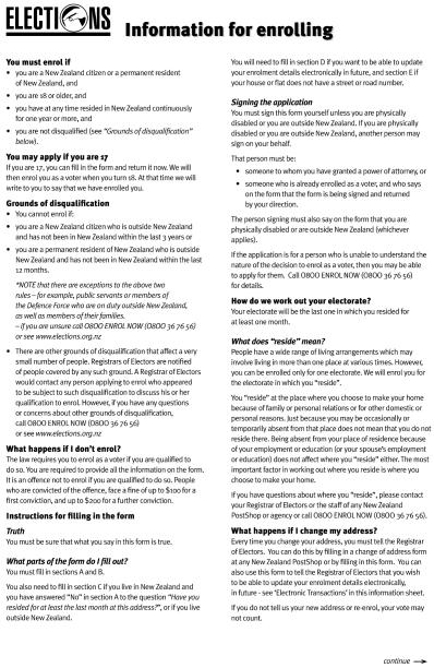 Form 1 Enrolling to vote: Application - continued