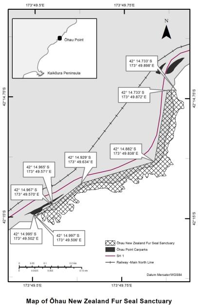 Map of Ōhau New Zealand Fur Seal Sanctuary