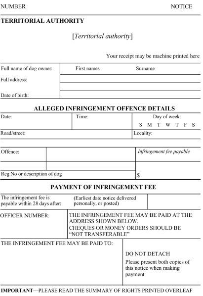 Infringement notice form