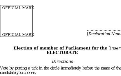 Election of member of Parliament for the [insert name] Electorate - p 1