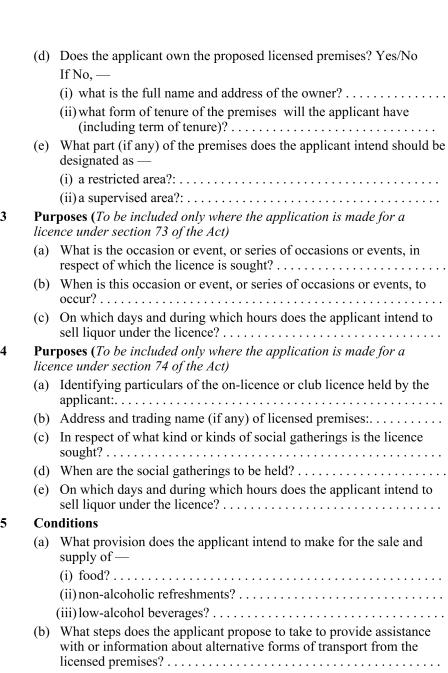 Application for special licence(for premises) page 2
