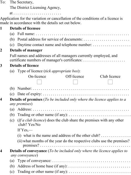 Application for renewal of licence (for on-licence, off-licence, or club licence) page 1
