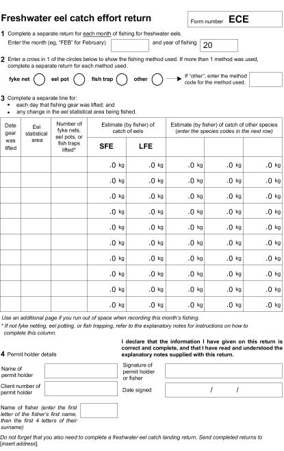 Freshwater eel catch effort return
